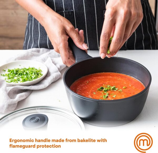 MasterChef Non-Stick Saucepan 18cm with Lid for Induction Hobs - Scratch Resistant Aluminum, Black - Image 4