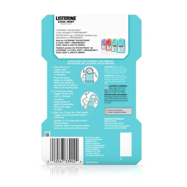 Listerine Pocket Mist Cool Mint 7.7 ml | Breath Freshener | Sugar-Free, Portable, Germ-Killing - Image 4
