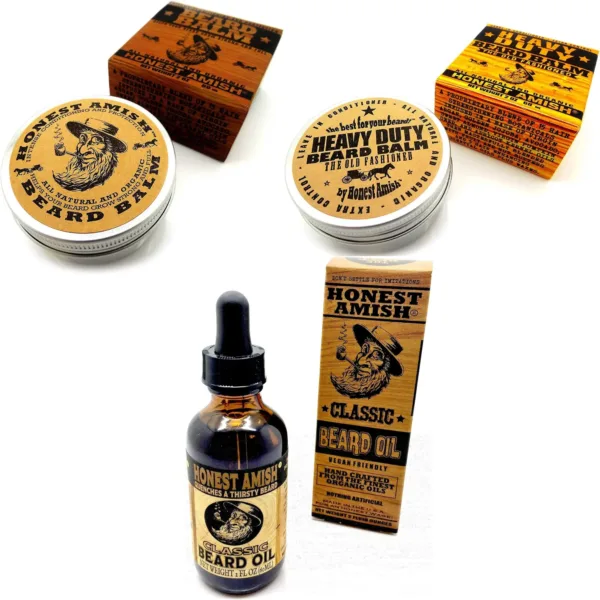 Honest Amish - Bead Care Kit Bundle - Heavy Duty Beard Balm, Beard Oil & Beard Balm Leave-in Conditioner by Complete Provisions