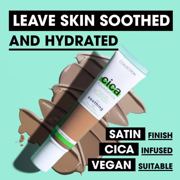 Collection Cosmetics Hydrating Medium Coverage Cica Foundation | Anti-Redness | Vegan | 30ml | Fair - Image 5