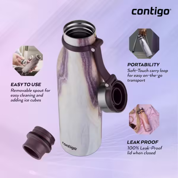 Contigo Matterhorn Water Bottle | Thermalock Insulation, BPA-Free Stainless Steel | Leak-Proof | 590ml | Sandstone - Image 4