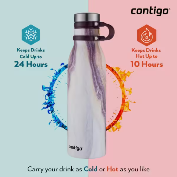 Contigo Matterhorn Water Bottle | Thermalock Insulation, BPA-Free Stainless Steel | Leak-Proof | 590ml | Sandstone - Image 3