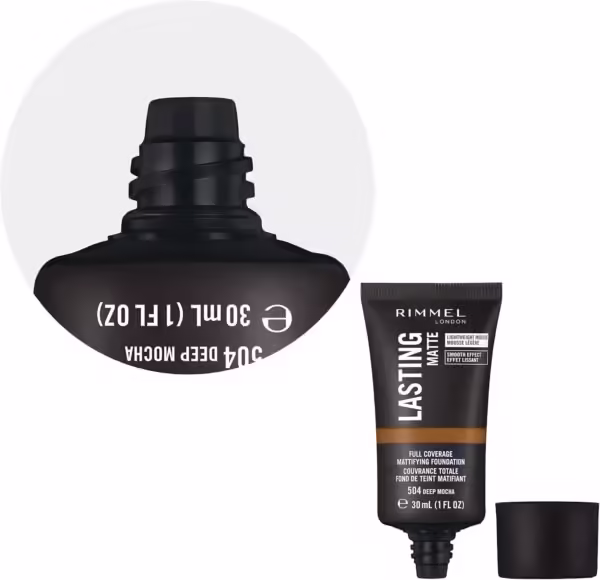 Rimmel Lasting Matte Full Coverage Lightweight Foundation 30ml - Deep Mocha, Shine Control, Cruelty-Free - Image 8