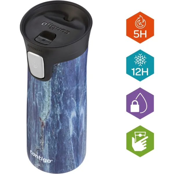 Contigo Pinnacle Autoseal Travel Mug - Blueslate, Stainless Steel, Leakproof, 420ml, Durable, BPA-Free Lid - Image 2