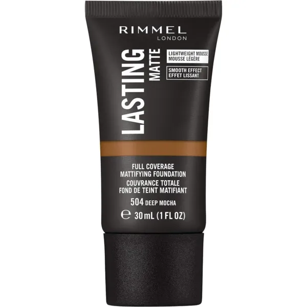 Rimmel Lasting Matte Full Coverage Lightweight Foundation 30ml - Deep Mocha, Shine Control, Cruelty-Free