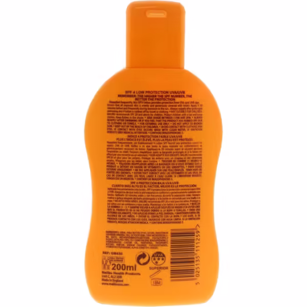Malibu Low Protection Water Resistant SPF 4 Sun-Screen Lotion 200ml | Vitamin Enriched Sun Care | Hydrating, Unscented, All Skin Types - Image 2