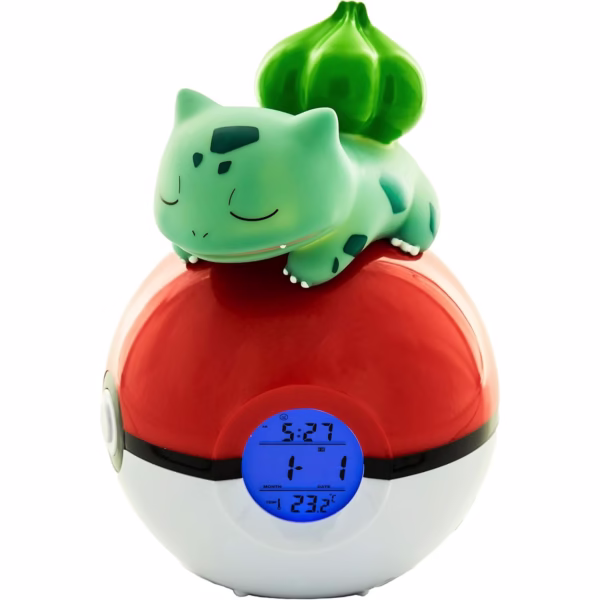 TEKNOFUN Bulbasaur Pokémon FM Alarm Clock | Red/White | Light-Up Display | Radio, Alarm, Temperature Display | Battery Powered
