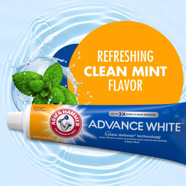 Arm & Hammer AdvanceWhite Toothpaste | Clean Mint | 170g | Whitening with Stain Defense | Baking Soda Formula | Anticavity Fluoride - Image 4