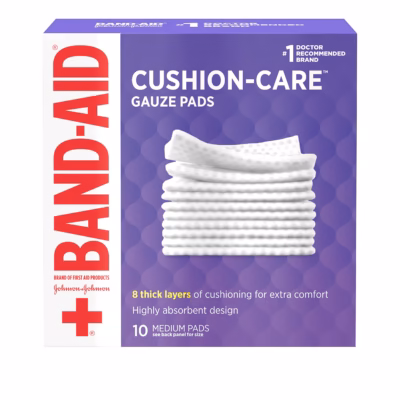 BAND-AID Cushion-Care Gauze Pads, Medium, 10 Count